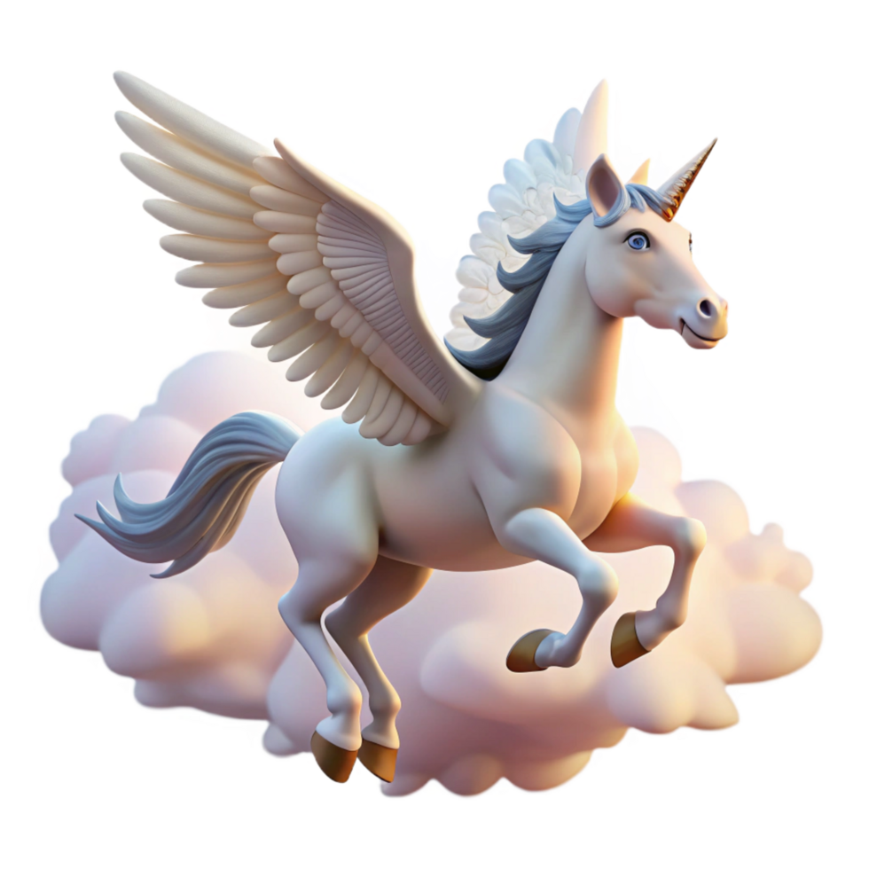 notable art deco A majestic pegasus flying through a cloudy sky, soft sunlight, dreamlike style precision png