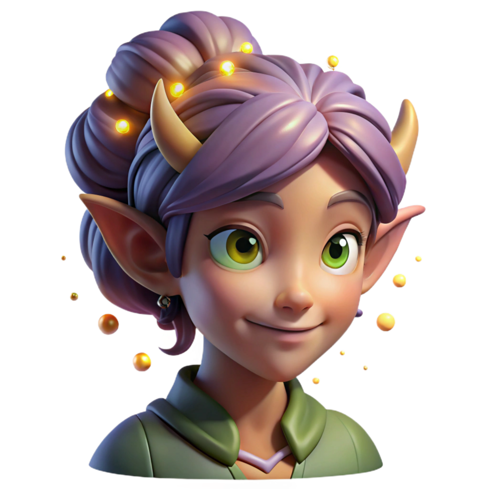 impressive bohemian Portrait of a mischievous pixie with glowing fireflies in her hair, moonlight, fantasy style exclusive png