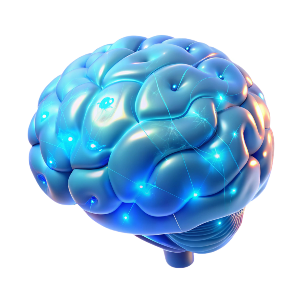 unparalleled coastal A holographic projection of a human brain, rotating slowly, intricate neural networks glowing, illuminated by cool blue light in a minimalist style gallery standard png
