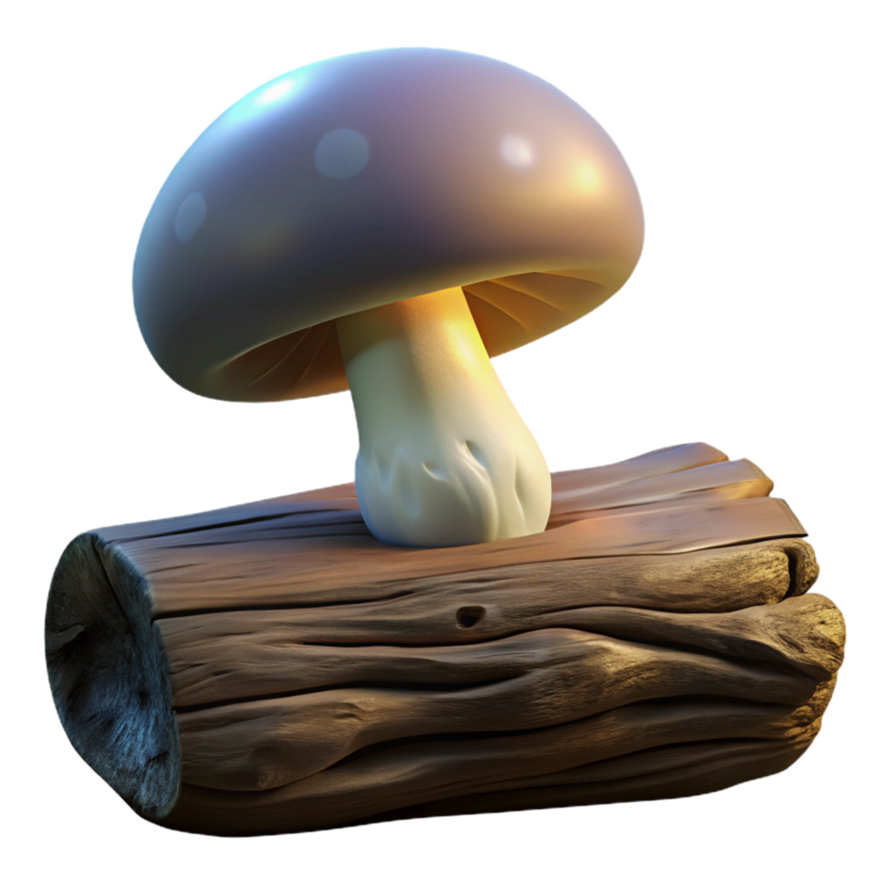 alluring romantic artistic A mushroom growing on a fallen log, close up, dark and moody lighting, macro photography style authentic png