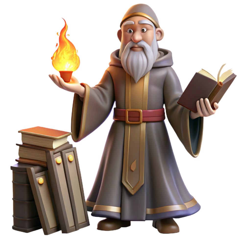 remarkable artistic A wise old wizard casting a spell in a dusty, forgotten library, warm firelight, classical painting style luxury png