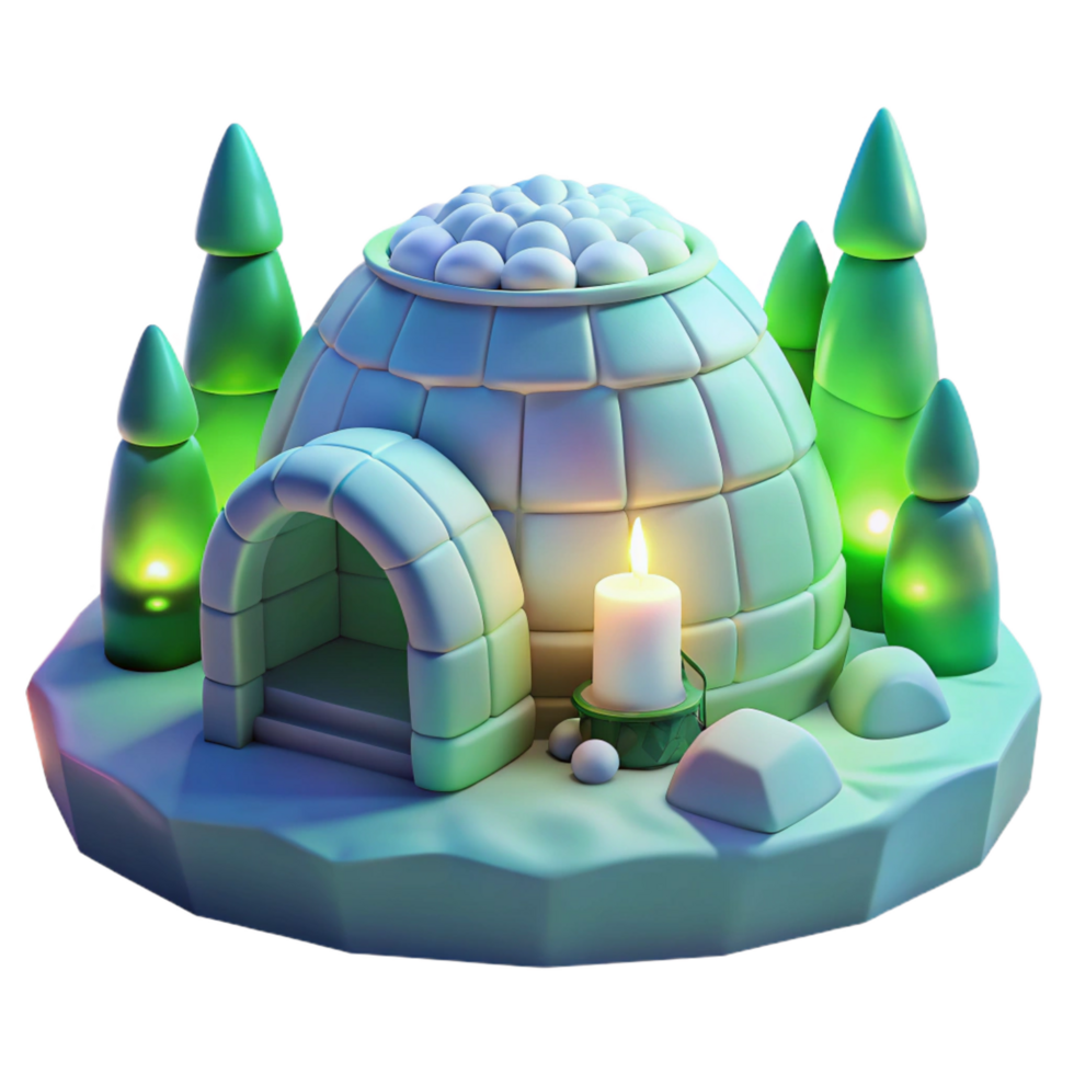 distinctive impressionist An igloo village under the Northern Lights, glowing ice, magical atmosphere, arctic landscape, realistic, studio quality png