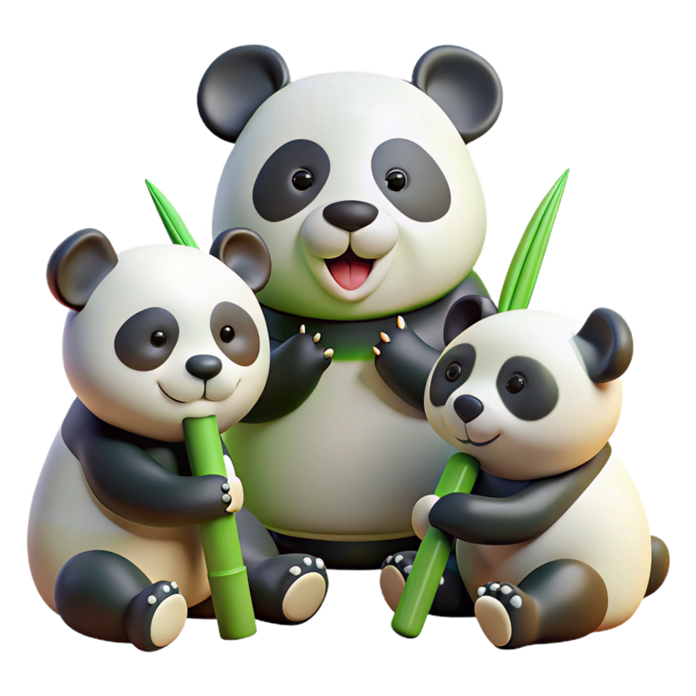 alluring joyful creative A family of pandas munching on bamboo, soft diffused lighting, children s book illustration style impeccable png