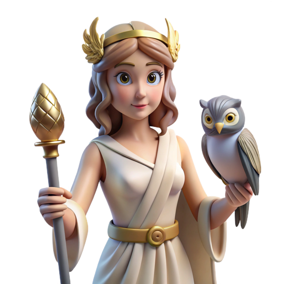 magnificent exceptional A wise Athena, goddess of wisdom, holding an owl, soft, diffused lighting. Classical style png