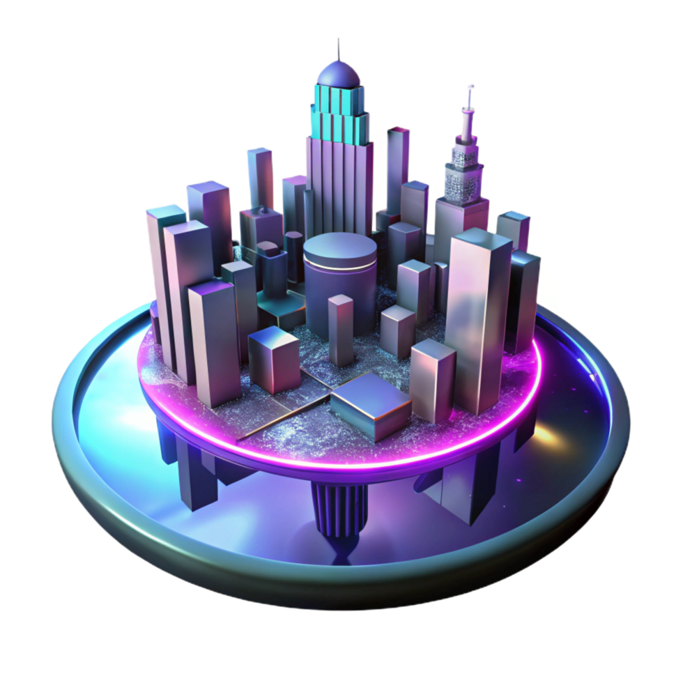signature tropical A futuristic cityscape reflected in a puddle, neon lights, cyberpunk style 4K png