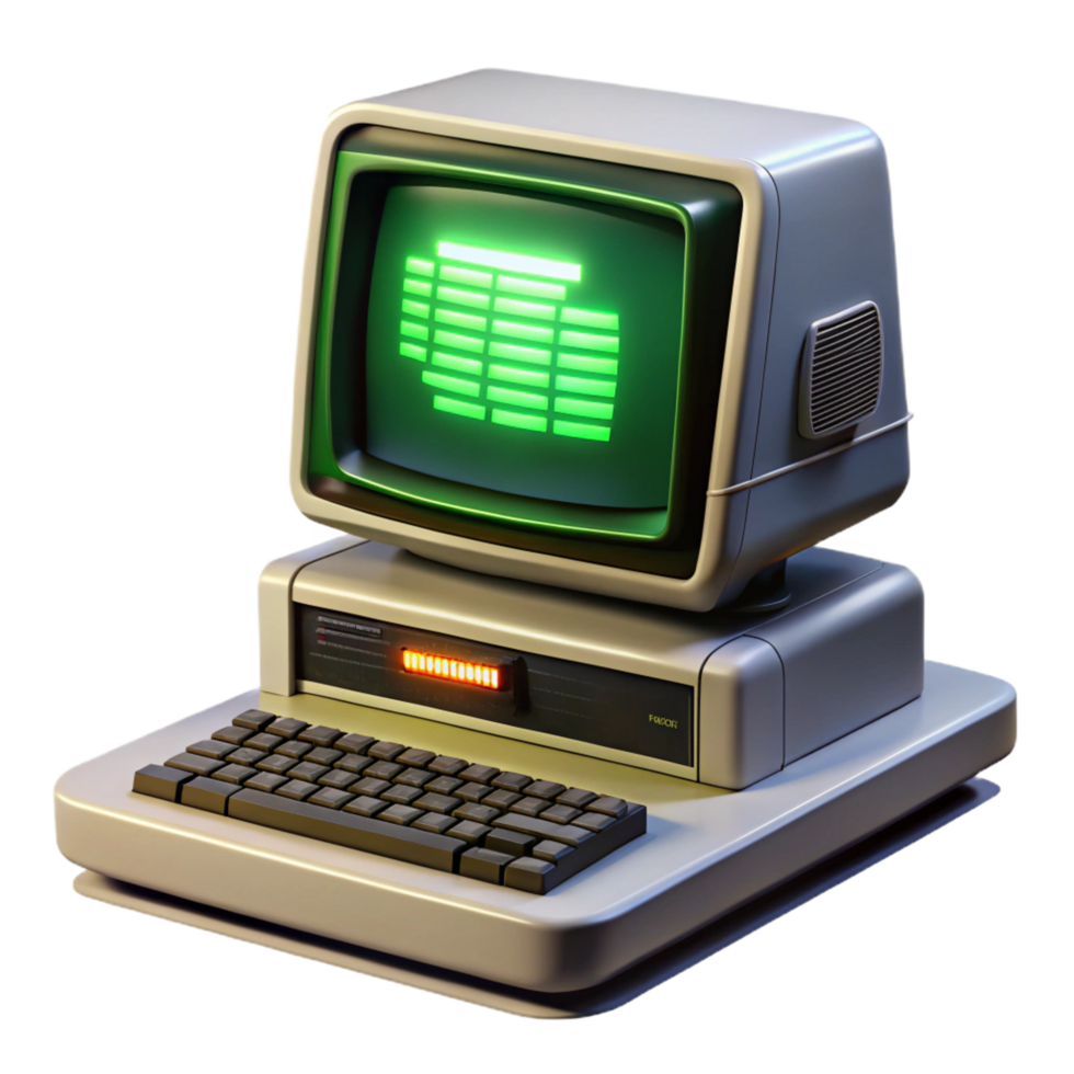 sumptuous tropical A vintage computer terminal displaying a cryptic message, green text on a black screen, lit by a single desk lamp, retrofuturism style fine detail png