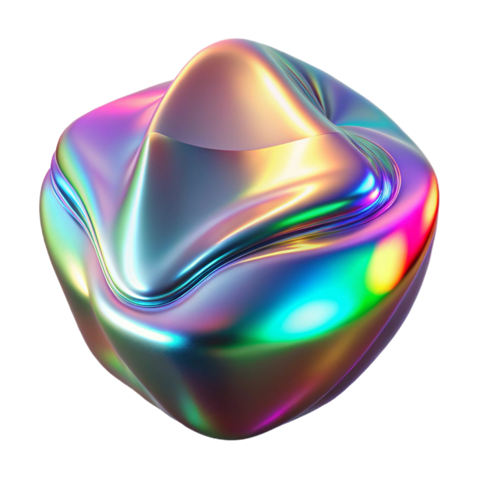 hypnotic iconic A shimmering, holographic surface, reflecting distorted, abstract shapes, with a vibrant, multi colored light source png
