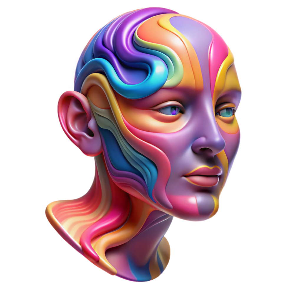 timeless traditional An abstract interpretation of a human face, formed by swirling brushstrokes of vibrant acrylic paint, softly lit professional png