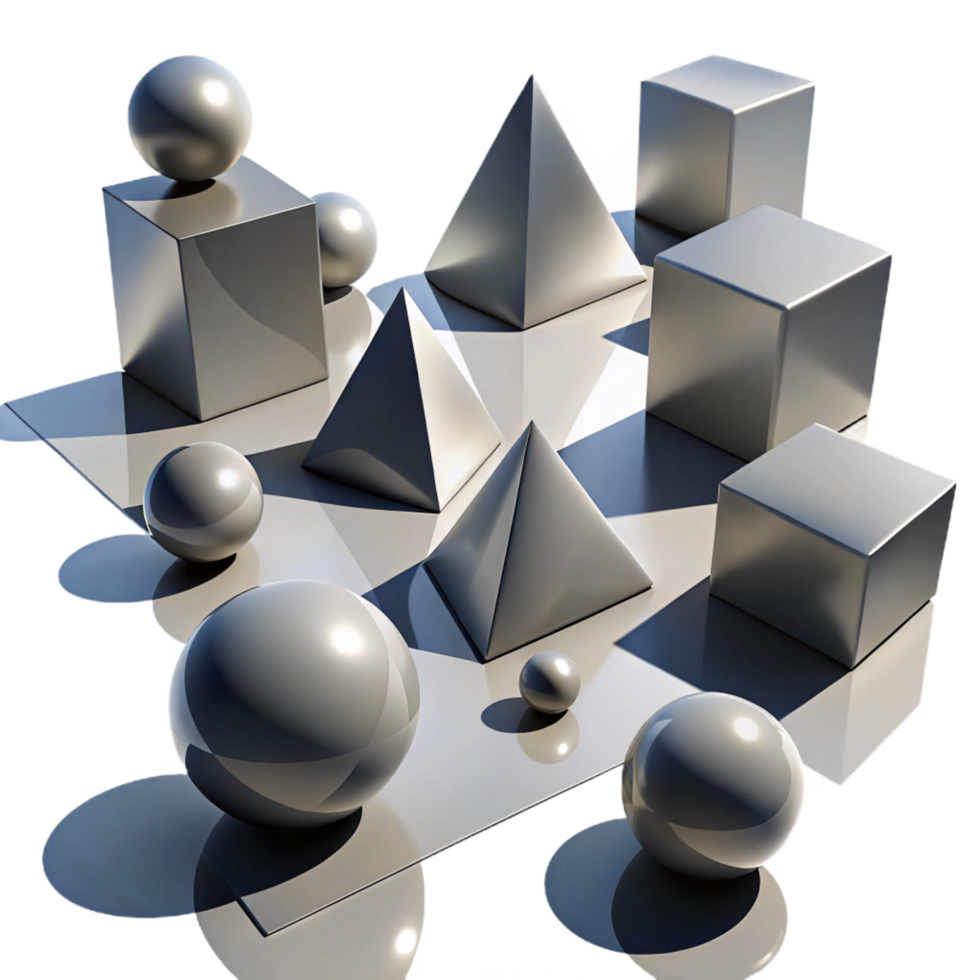 exemplary avant garde A field of floating, geometric shapes, casting long, dramatic shadows, in a surrealist style high resolution png