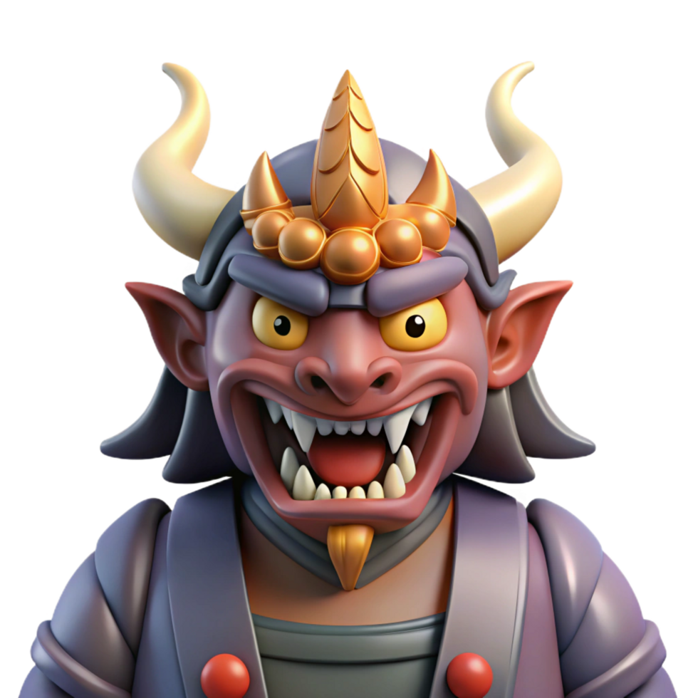 timeless victorian A benevolent oni with horns and fangs, protecting a village, Japanese art style artisan png