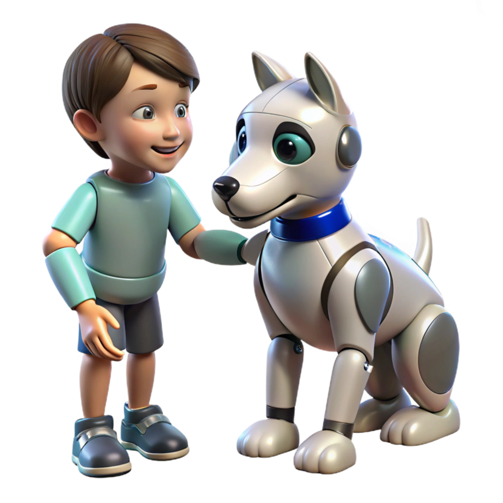 spectacular geometric A robotic dog interacting with a child, soft lighting, heartwarming style luxury png