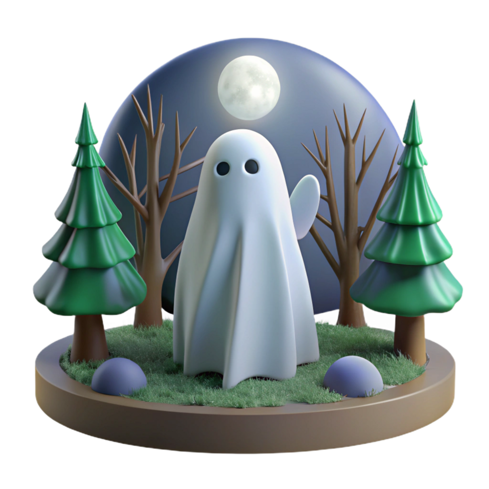 extraordinary inspired A ghostly apparition floating through a haunted forest, eerie moonlight, in a spooky horror style png