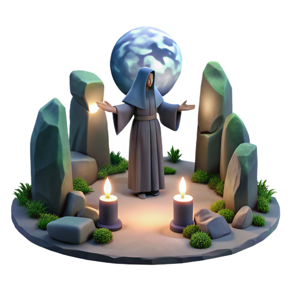 captivating distinguished A mysterious druid performing a ritual in a stone circle, soft moonlight, Celtic style png