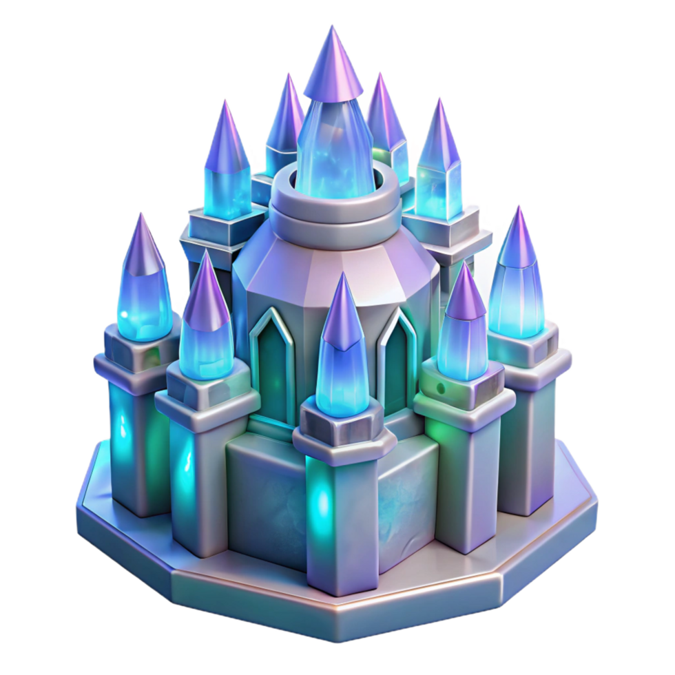 quintessential abstract A crystalline castle, iridescent facets, magical glowing light, ethereal atmosphere, fantasy style, detailed png