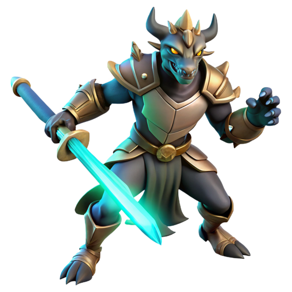 picturesque distinctive A fierce dragonborn warrior wielding a glowing obsidian sword, dynamic pose, dramatic lighting, comic book style png