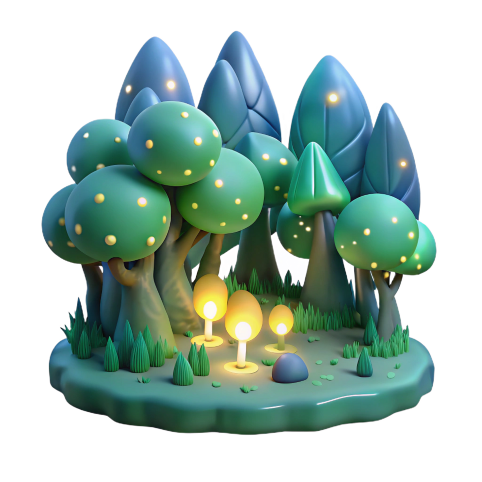 sumptuous art deco A group of fireflies illuminating a dark forest, bioluminescent glow, depicted in a dreamy, ethereal style sharp png