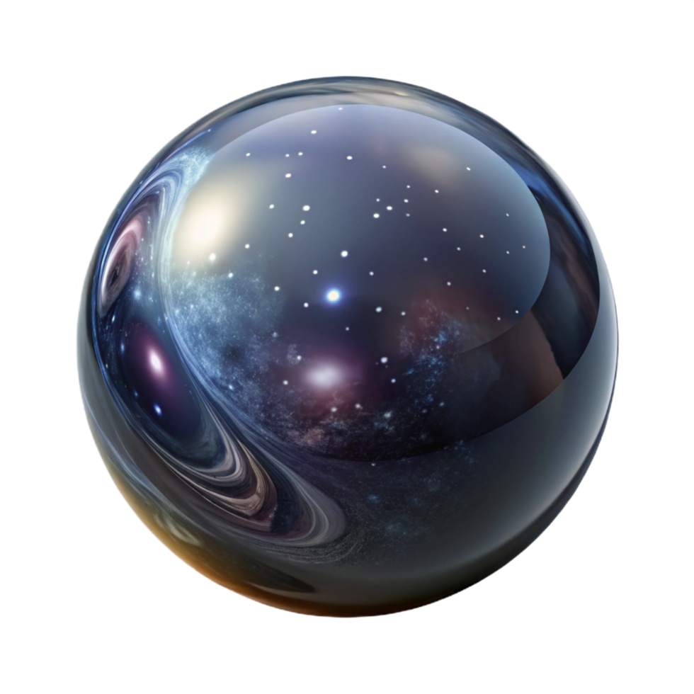 intense majestic A single, perfect sphere of polished obsidian reflecting a distorted galaxy, minimalist style masterfully captured png