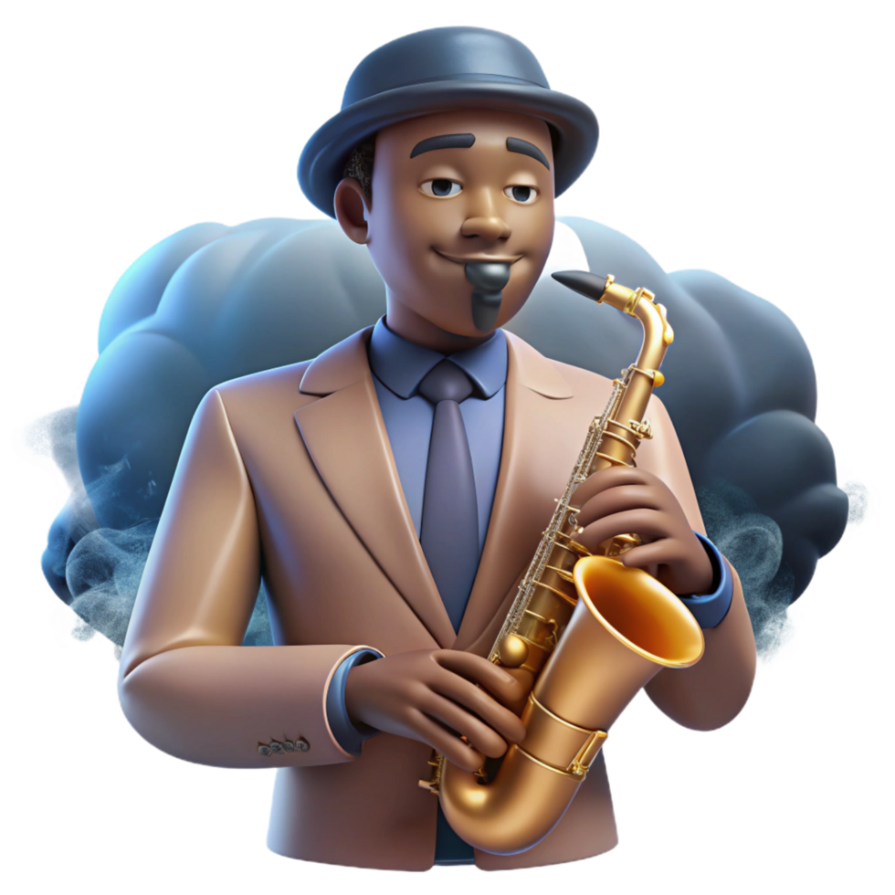 fascinating reflective renaissance Portrait of a soulful musician with a saxophone, smoky jazz club lighting, art deco style impeccable png