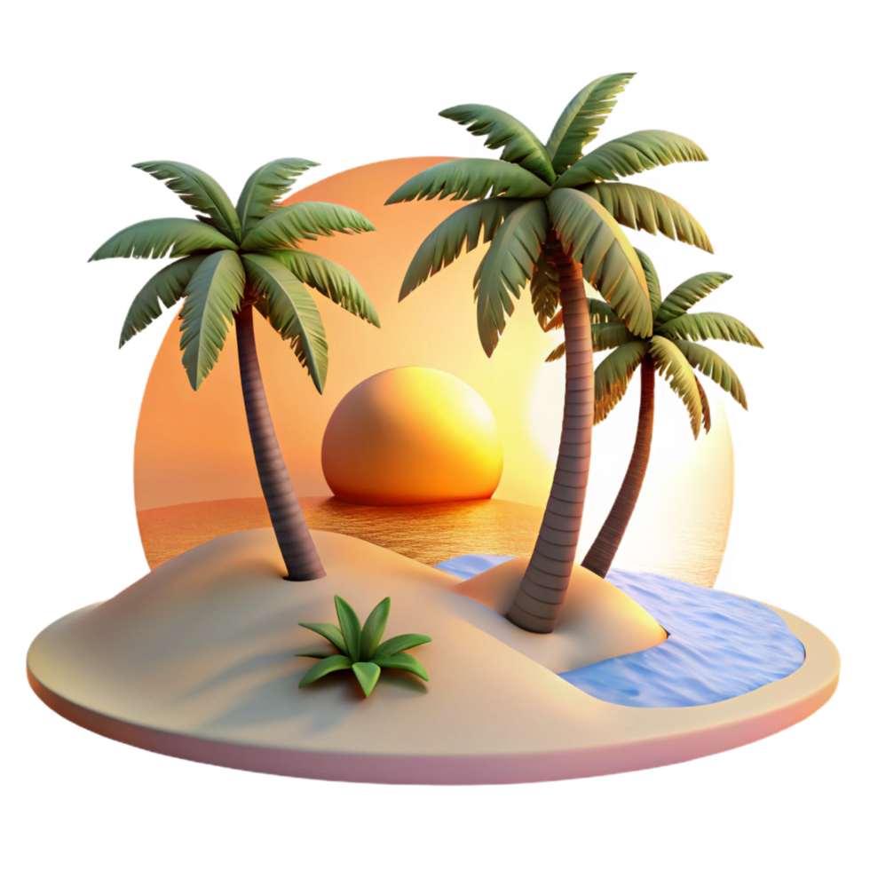 celebrated abstract A tropical beach at sunset, palm trees swaying in the breeze, cinematic style masterfully captured png