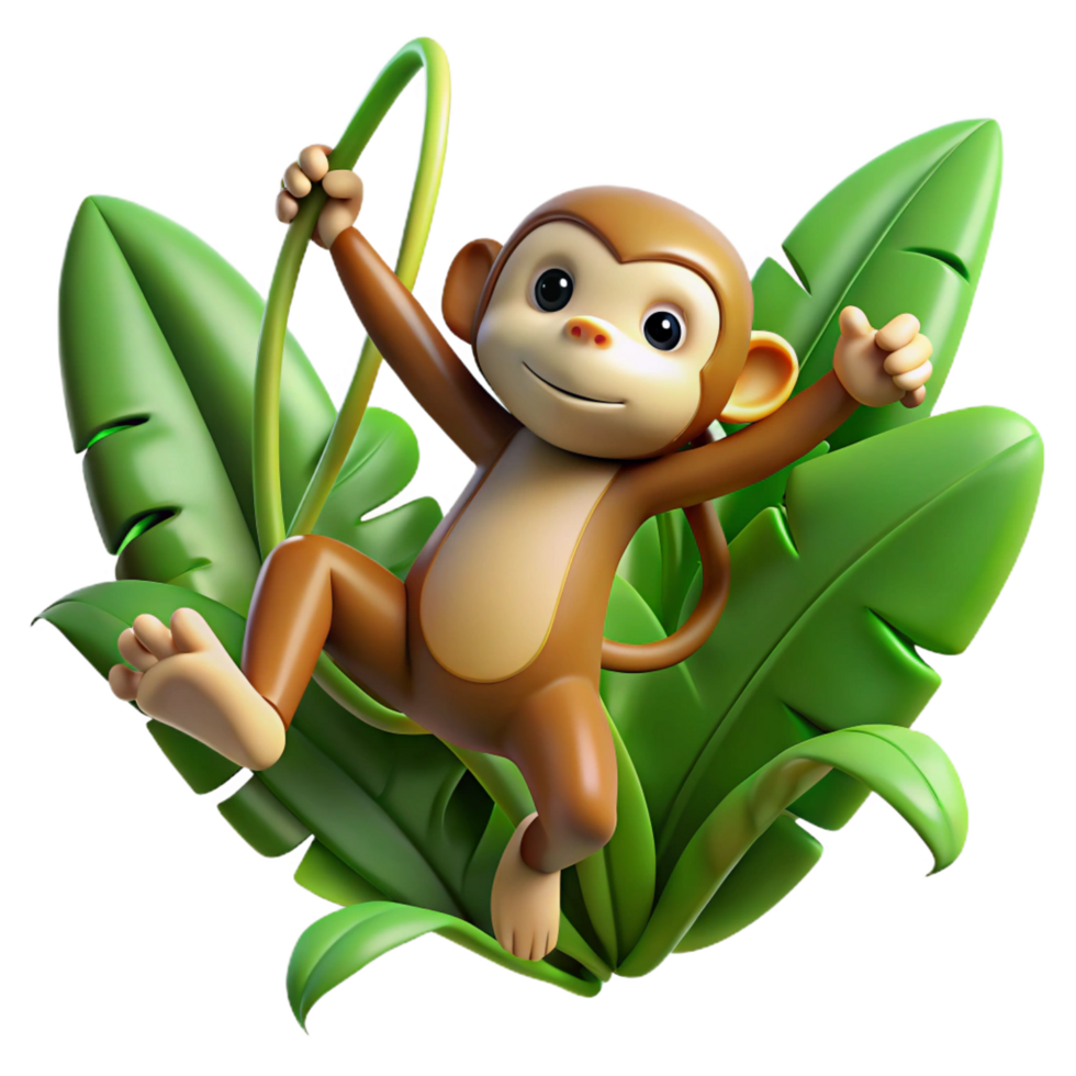 unforgettable urban A curious monkey swinging through the jungle, vibrant green foliage, dynamic pose expertly shot png