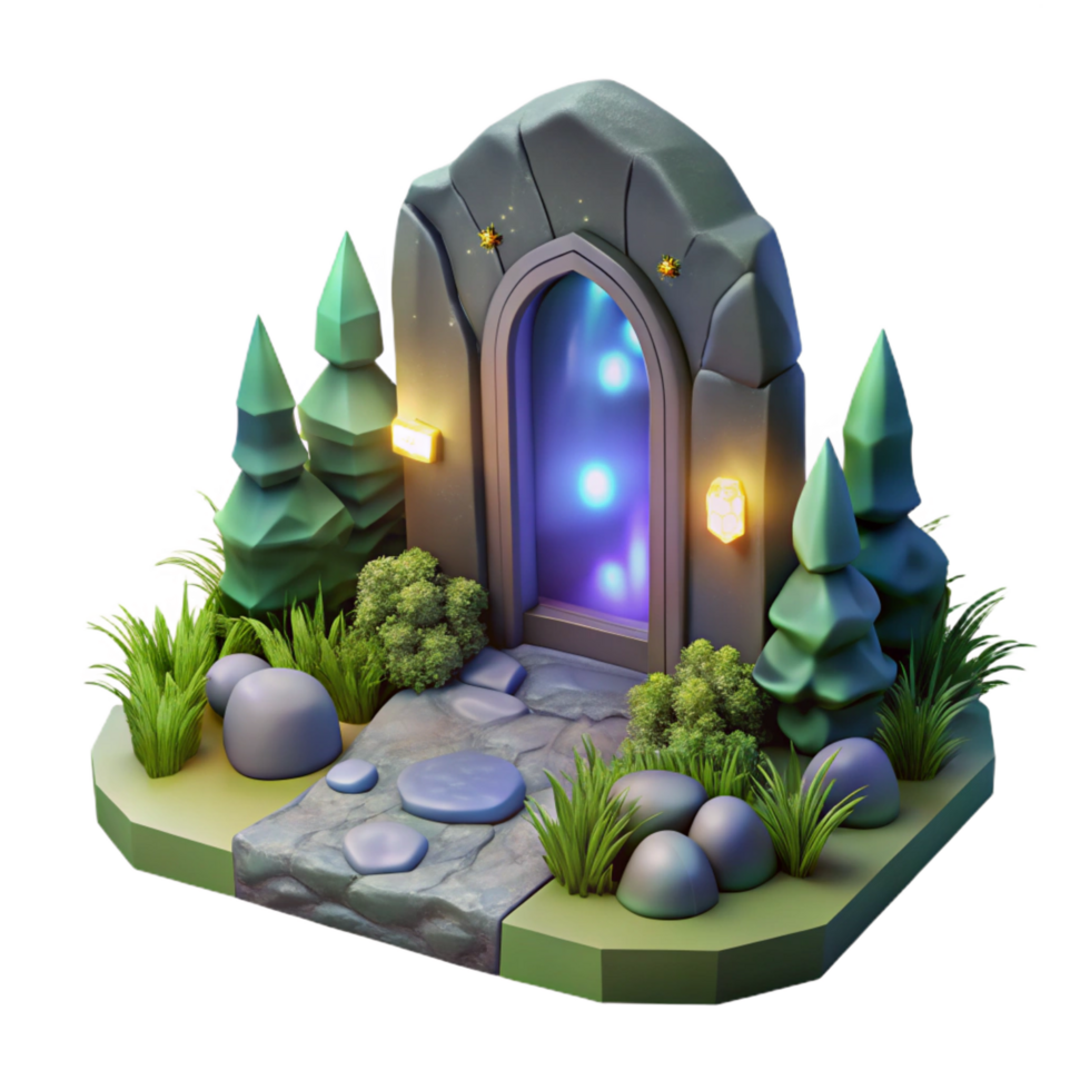dazzling exceptional A hidden portal shimmering in a forest glade, ethereal lighting, surrealism style png