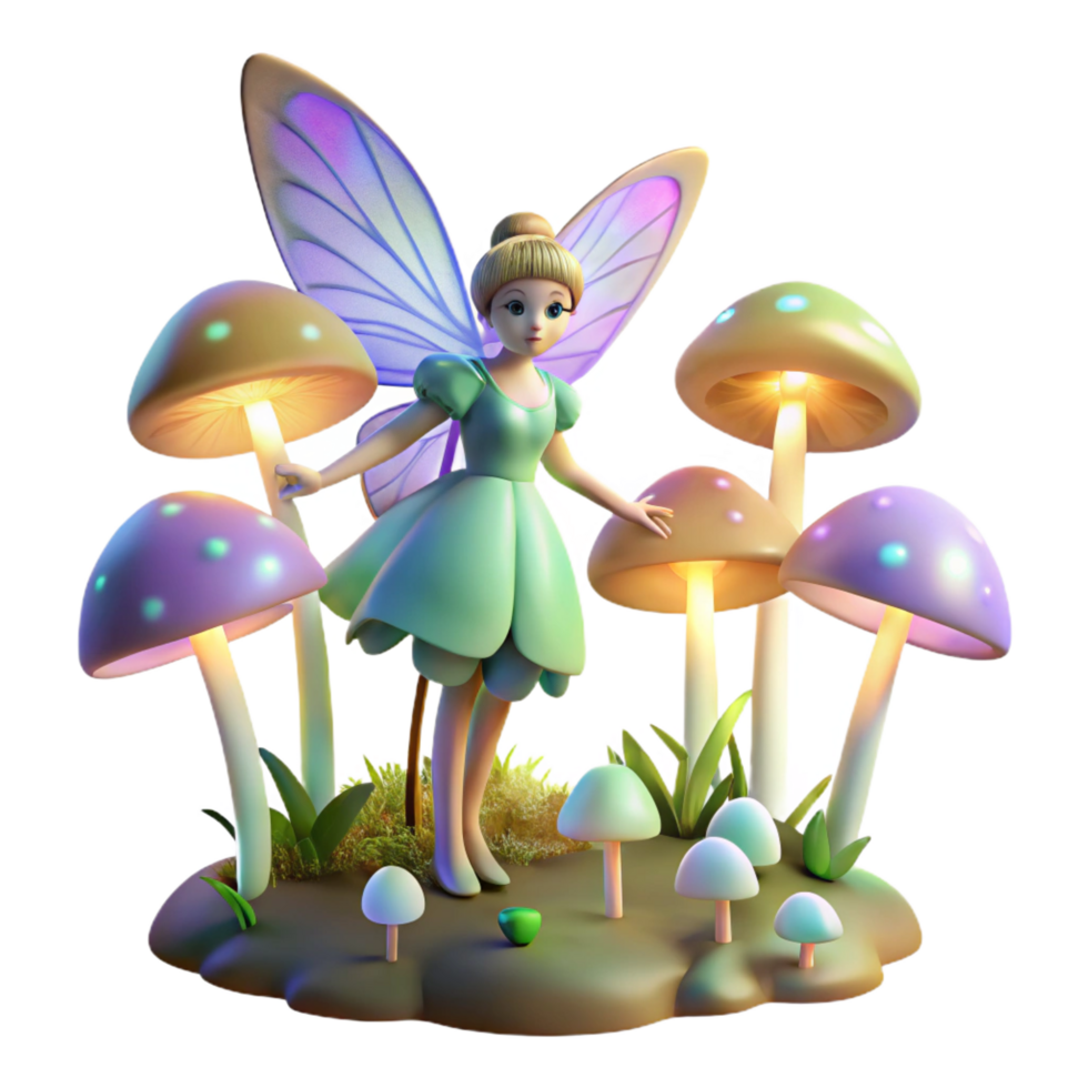 magnificent gothic A whimsical fairy with iridescent dragonfly wings, hovering over a field of glowing bioluminescent mushrooms. Soft, dreamlike lighting, art nouveau style crisp png