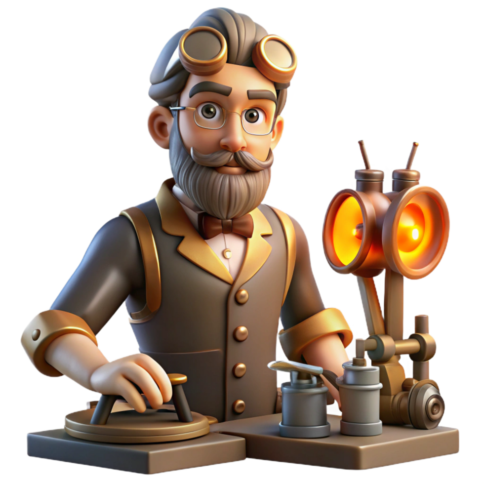 breathtaking urban A portrait of a steampunk inventor in his workshop, surrounded by tools and gadgets, illuminated by the warm glow of a forge and the soft light of a desk lamp 8K png