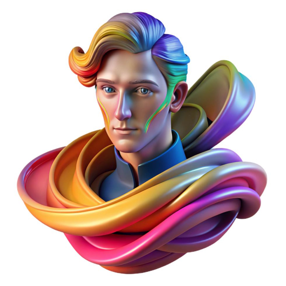 intense striking An abstract portrait composed of flowing lines and vibrant colors, with a dynamic composition and a blurred effect top tier png