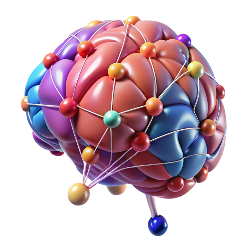 intense pristine A digital representation of the human brain, intricate connections, vibrant colors, scientific style museum quality png