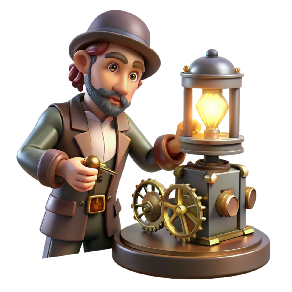 dramatic timeless A lone steampunk inventor, tinkering with a complex clockwork device in a dimly lit workshop, illuminated by flickering gaslight, in a gritty, realistic style png