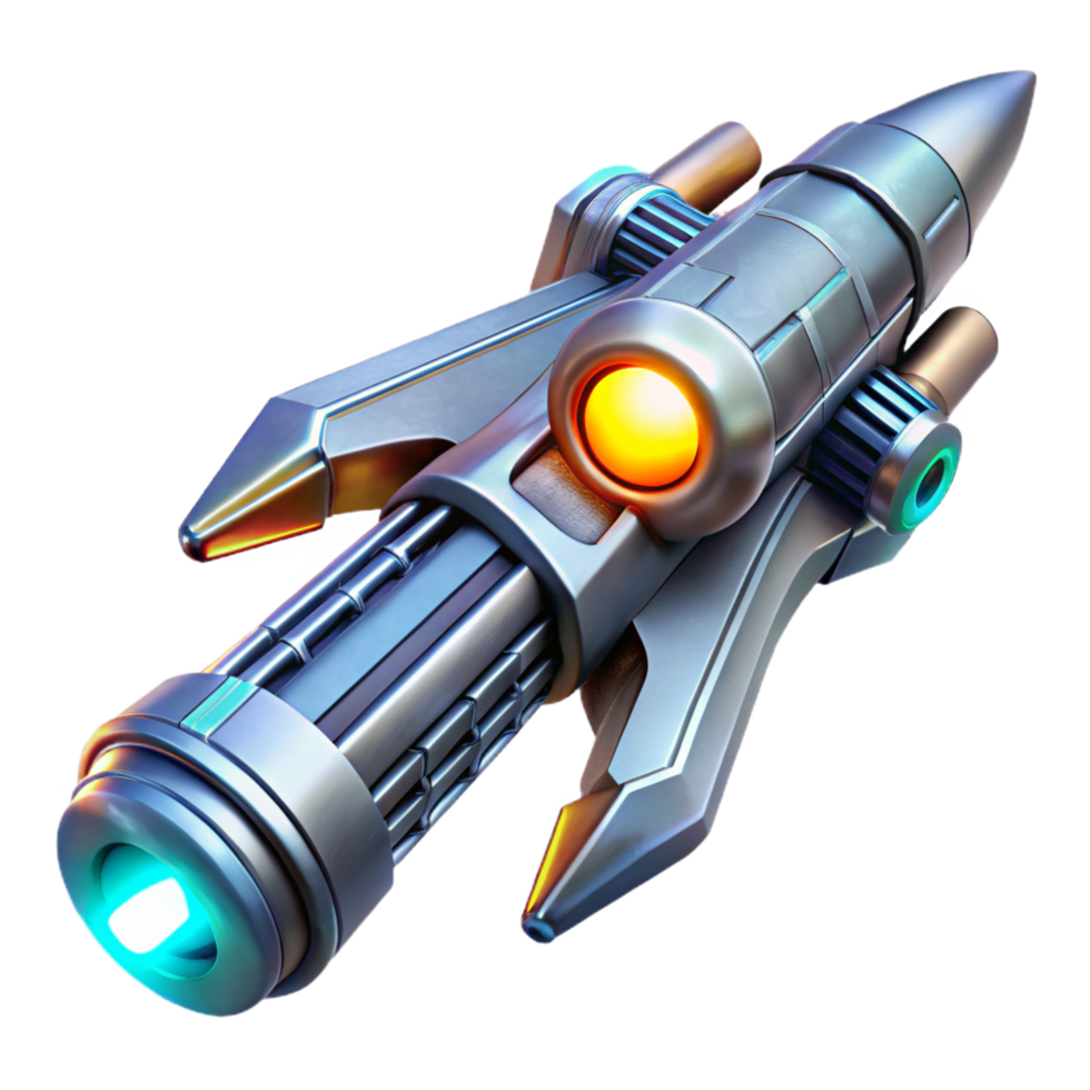 spectacular ethereal retro A futuristic weapon, sleek and metallic design, glowing energy core, dramatic lighting, science fiction concept art style authentic png