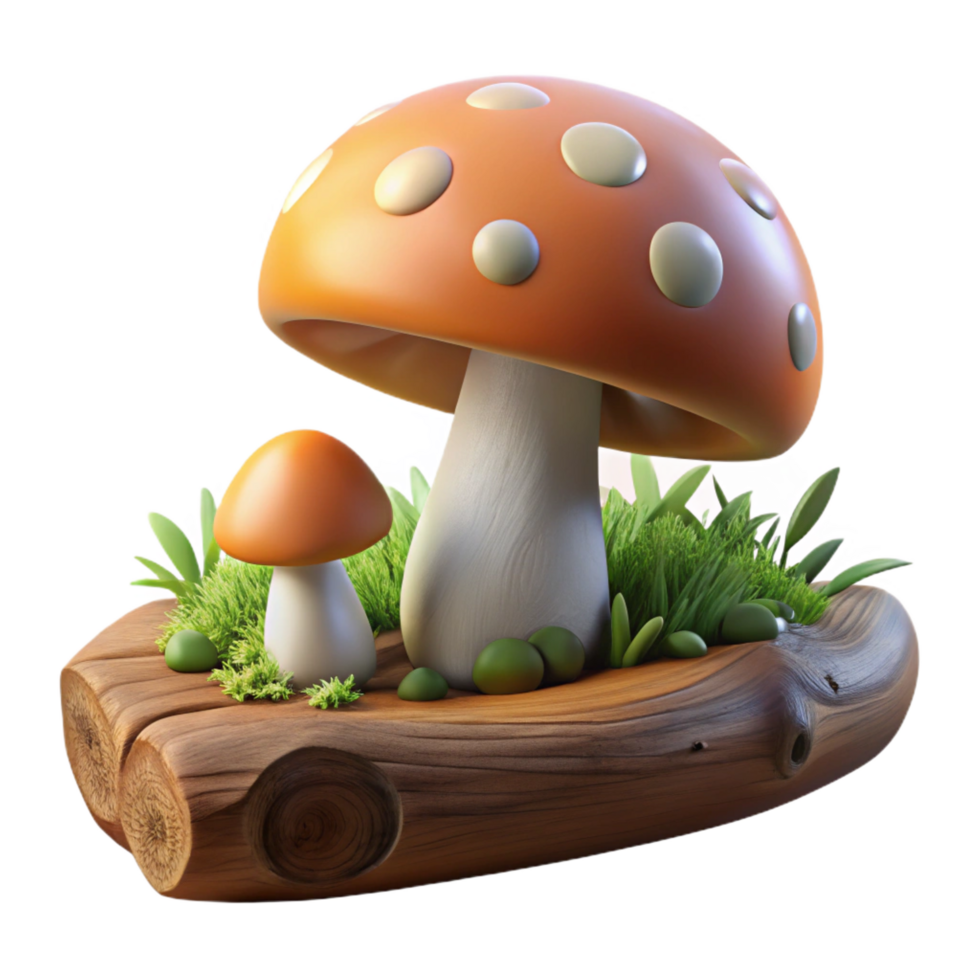 calm immaculate A mushroom growing on a fallen log, soft forest light, fantasy art style high quality png