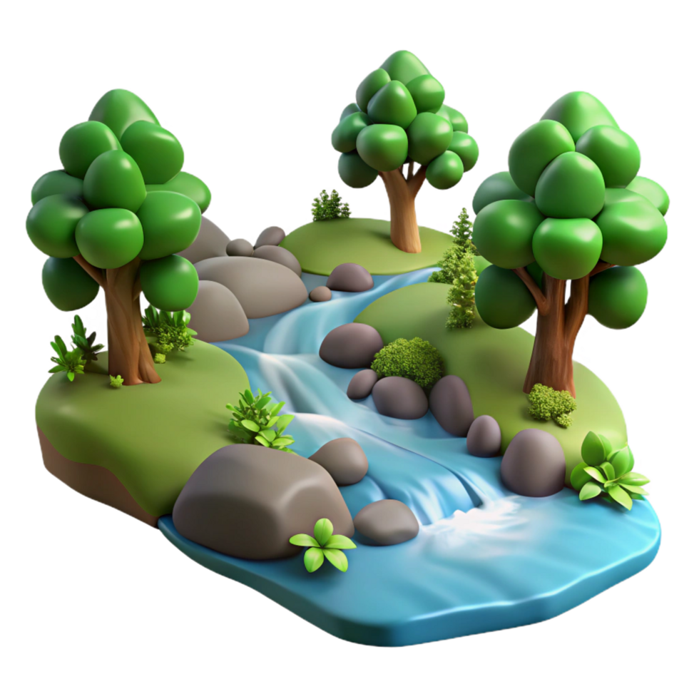 immaculate industrial A babbling brook flowing through a forest, dappled sunlight, Romantic style exclusive png
