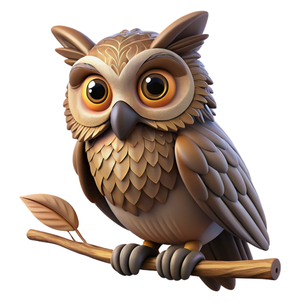 elegant artistic A wise old owl perched on a branch, intricate feather detail, nocturnal lighting top tier png
