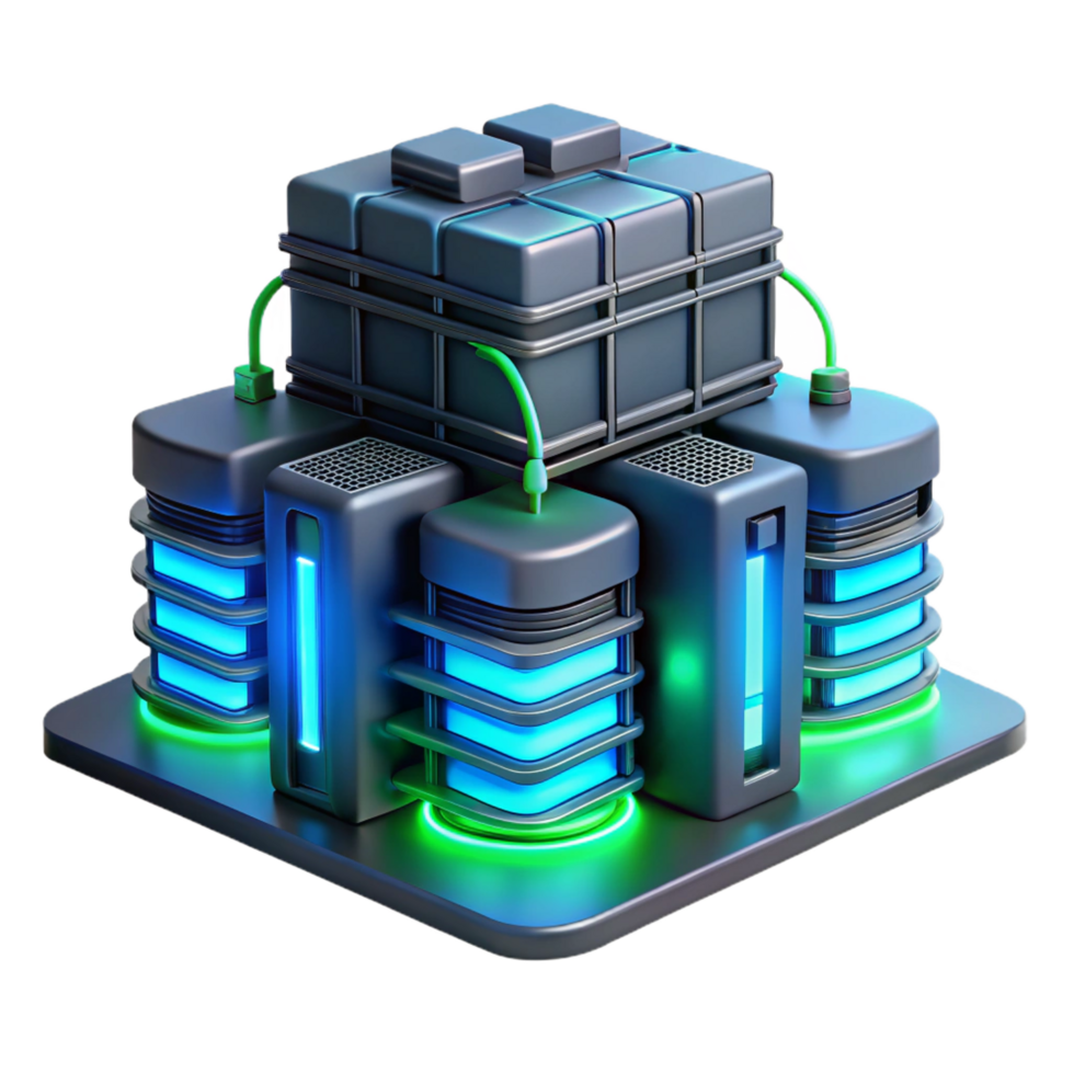 rare minimalist A futuristic data center, servers glowing with blue and green lights, intricate cable management systems visible, in a dark, atmospheric style ultra HD png