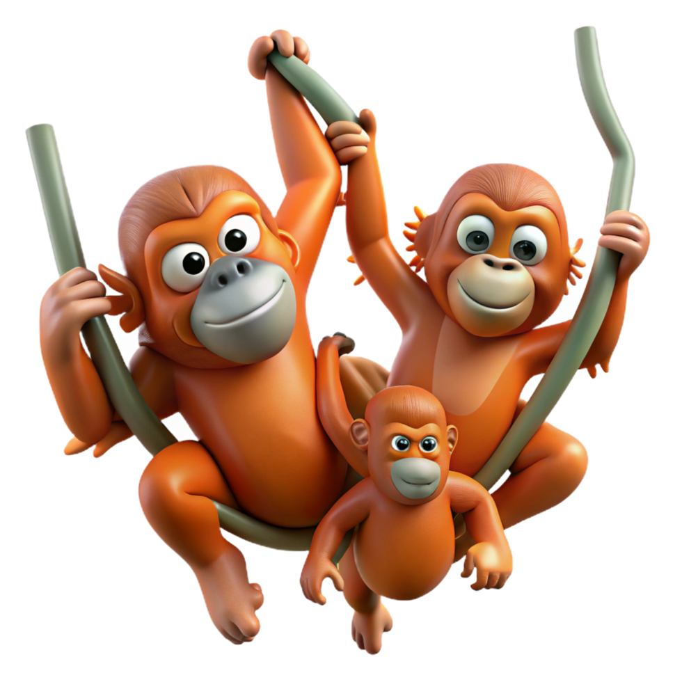 majestic creative A family of orangutans swinging through the trees, jungle setting, dynamic and energetic precision png