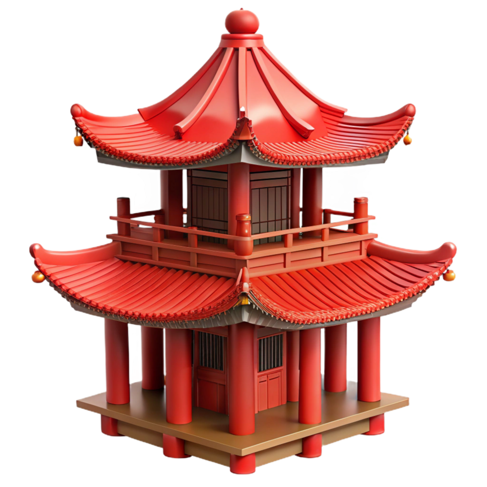 dreamy immaculate A traditional Chinese pagoda with intricate carvings and red lacquered wood, soft diffuse daylight, digital painting style premium png