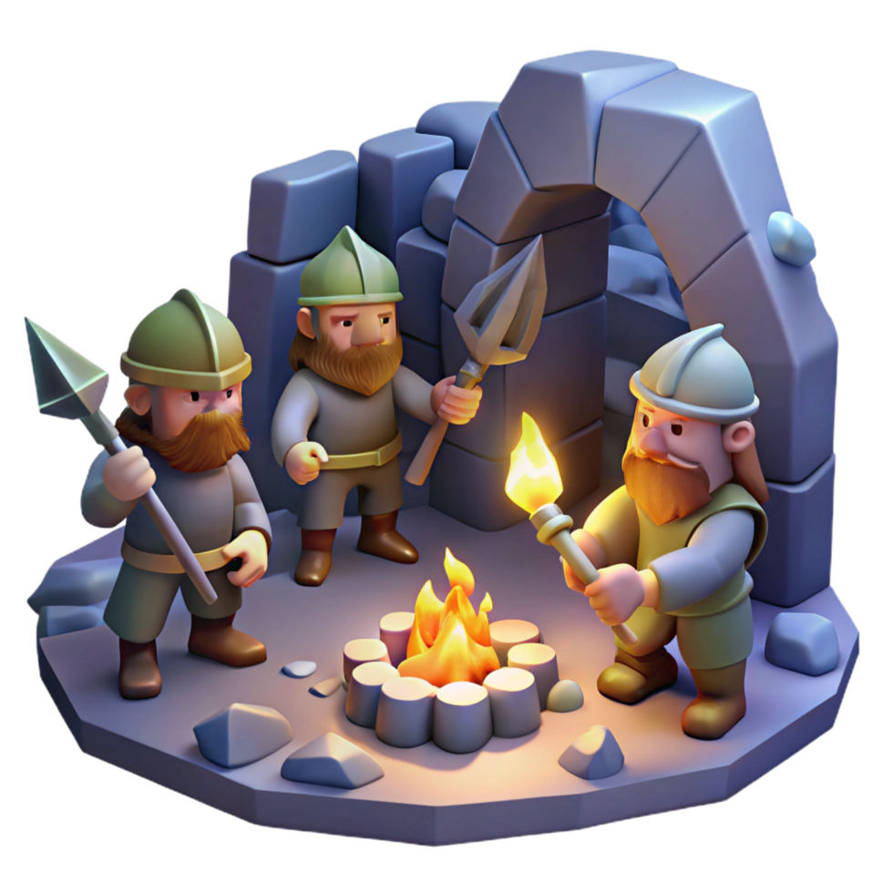 dazzling urban A group of dwarves mining for gems in a dimly lit cavern, torchlight, fantasy RPG style precision png