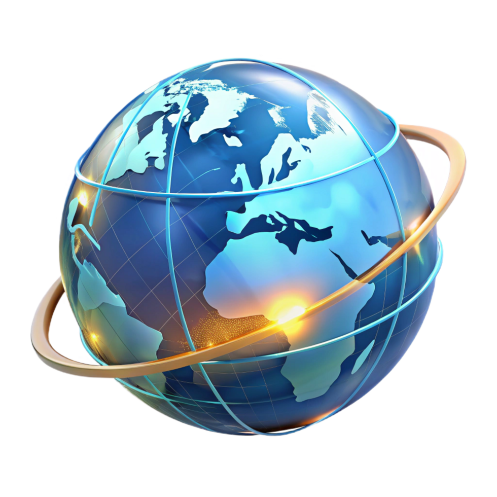 majestic quintessential A holographic projection of Earth, rotating slowly, continents outlined in glowing lines, dark space background with subtle nebulae, digital art style png