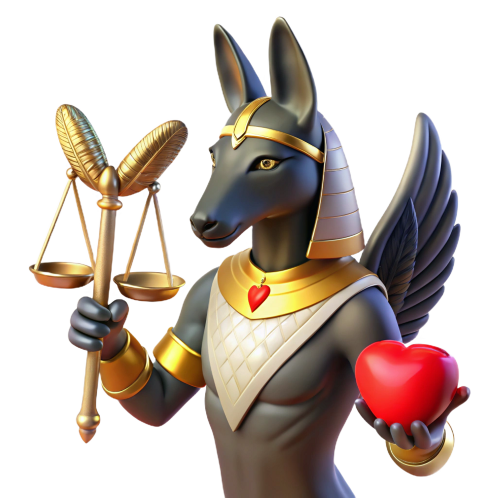 magnificent calm classic A stoic Anubis weighing a heart against a feather, dramatic backlighting, ancient Egyptian style expertly shot png