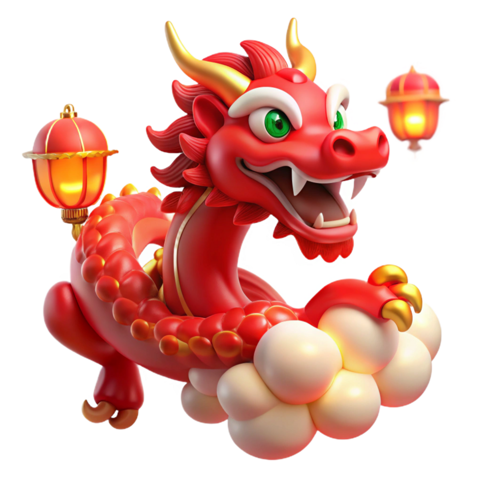 exquisite tranquil geometric A Chinese dragon dancing in the sky during a festival, vibrant red and gold light, Chinese mythology art style museum quality png