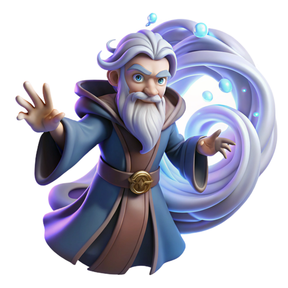pristine unforgettable A wise old wizard with a flowing white beard casting a spell amidst a swirling vortex of arcane energy, dynamic lighting, in a digital painting style png