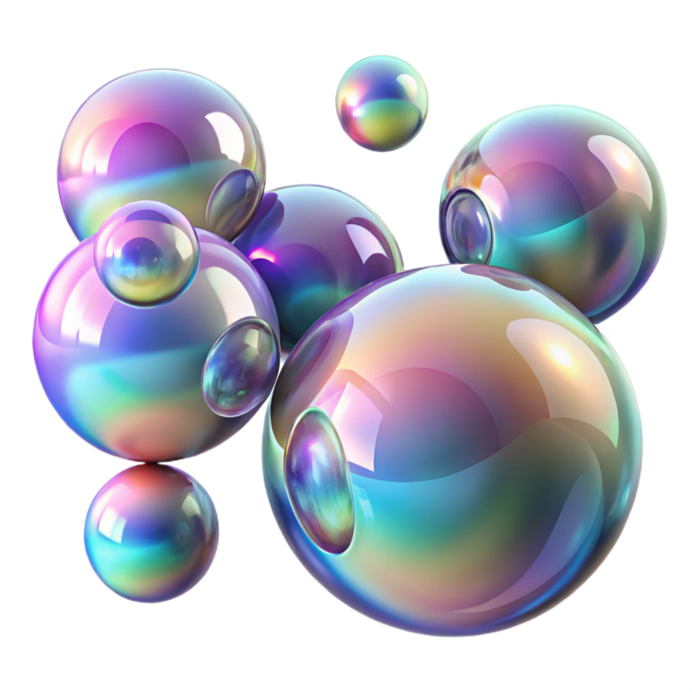 beautiful sought after A field of floating, translucent bubbles, reflecting iridescent colors, in a dreamlike atmosphere png