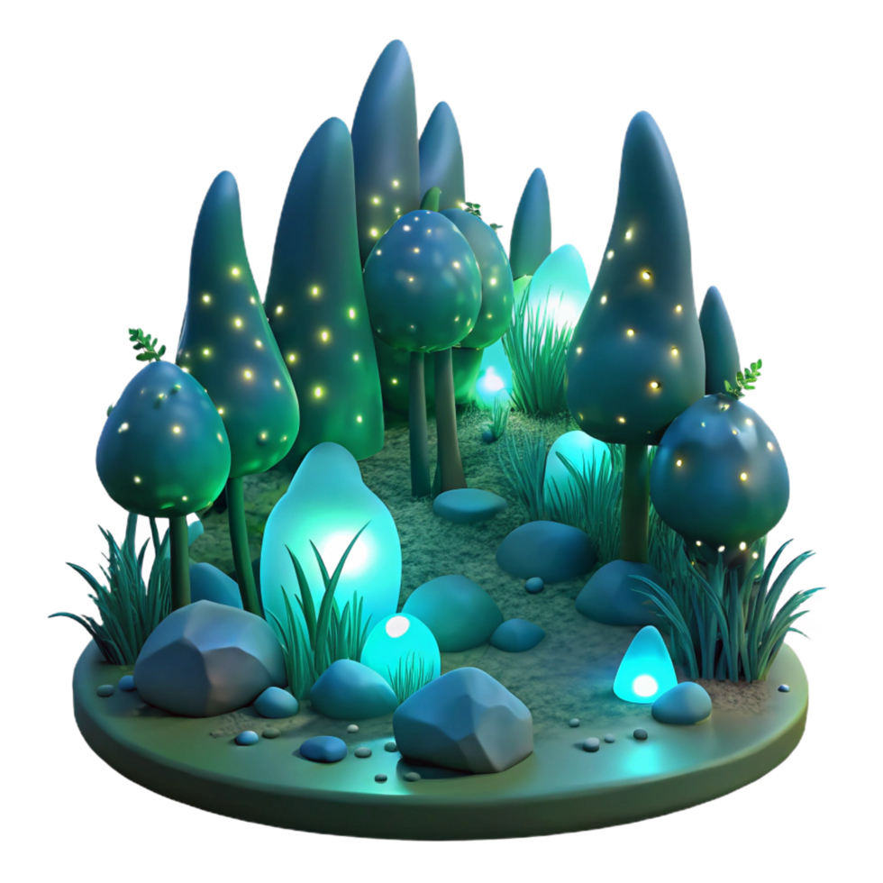 vibrant distinctive A group of fireflies illuminating a dark forest, bioluminescent light, fantasy style, ethereal glow, png