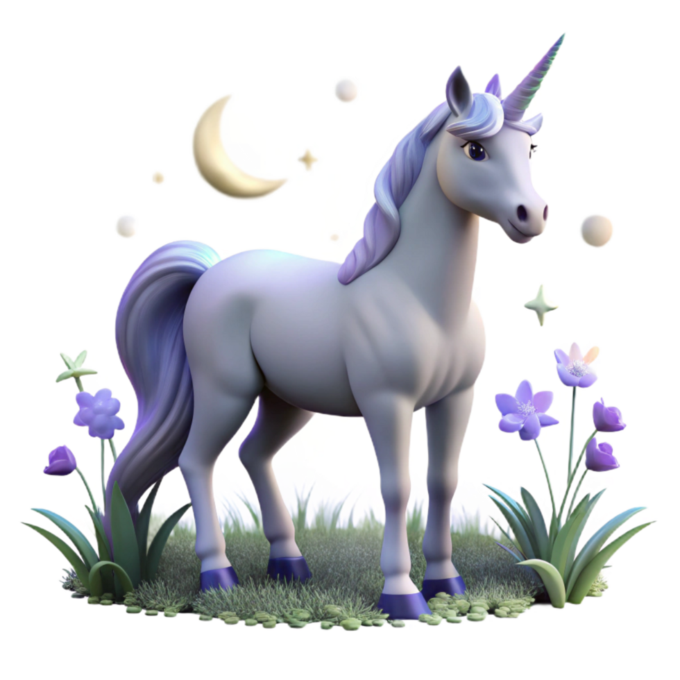 whimsical radiant A majestic unicorn with a silver horn, grazing in a field of moonlit wildflowers. Dreamlike, ethereal style genuine png