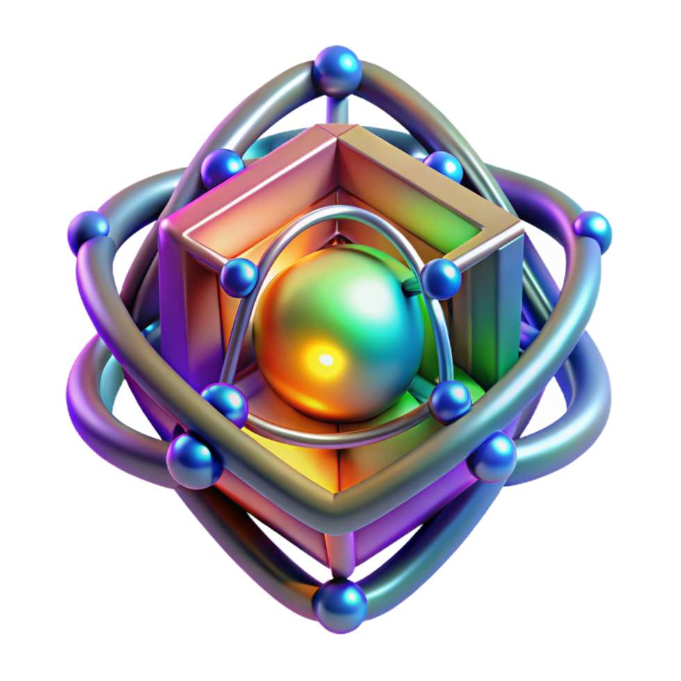 quintessential baroque A quantum computer core, glowing with multicolored energy, complex geometric shapes, abstract art style perfect clarity png