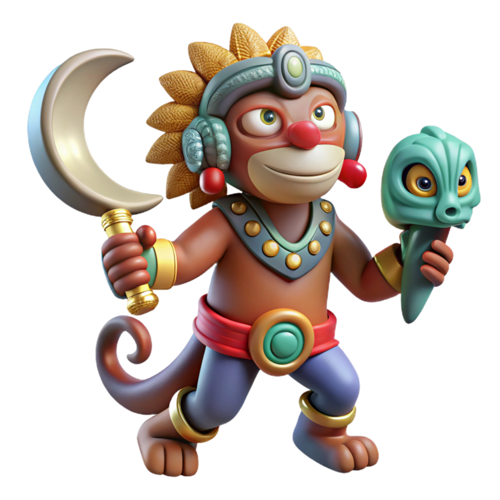 gorgeous melancholic creative A playful Aztec Ahuizotl, with a monkey s hand at the end of its tail, lurking in a moonlit lake, in a pre Columbian art style precision png