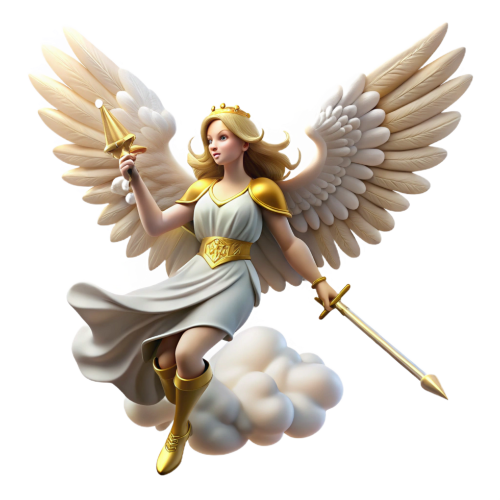 intense gorgeous A winged Valkyrie soaring through a cloudy sky, sword drawn, Art Nouveau style, dramatic, celestial lighting, ultra HD png