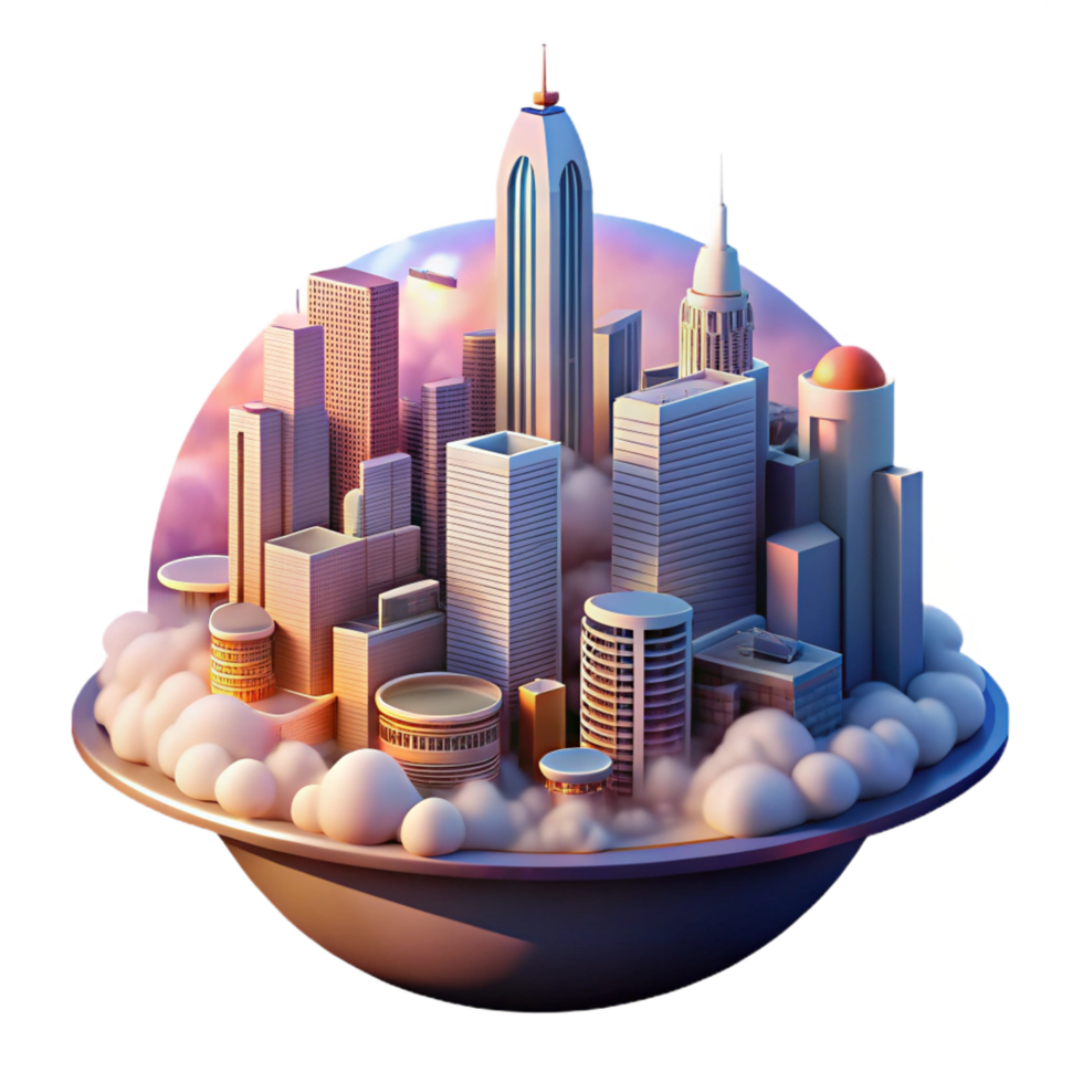 passionate striking A futuristic cityscape at dawn, skyscrapers reaching into the clouds, flying vehicles weaving between them, rendered in a pixel art style, sunrise palette detailed png