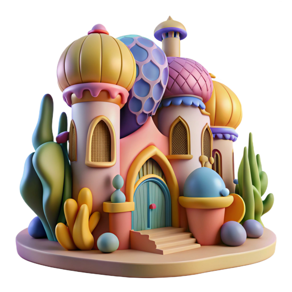 inspired tropical A colorful, Gaudi inspired building, organic shapes and textures, vibrant and playful style, dreamlike atmosphere handcrafted png